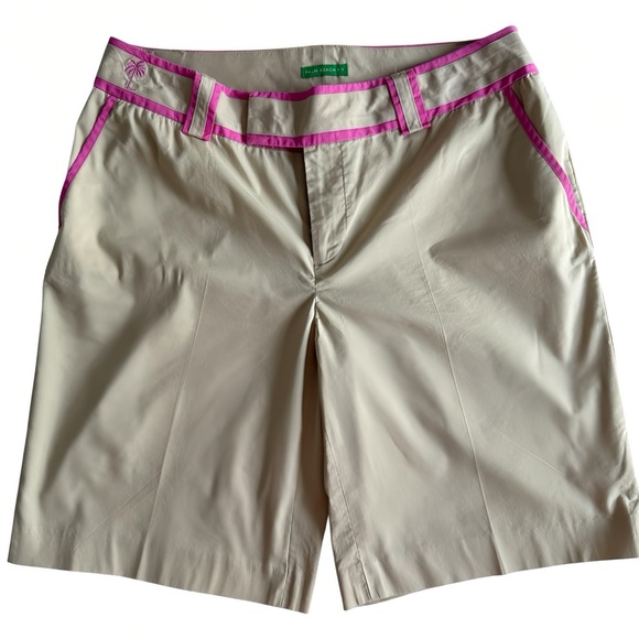 Lilly Pulitzer Palm Beach Fit Bermuda Shorts Sz 4 Beige Pink Trim Stretch Cotton - Picture 1 of 8